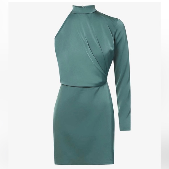 Lavish Alice High Neck One-Shoulder Cocktail Dress in Deep Pine Green - Picture 1 of 9